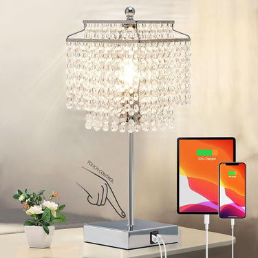 Luvkczc Crystal Table Lamp with Touch Control, USB Bedside Crystal Table Lamp, 3-Way Dimmable Lamp with Crystal Shade for Girls Bedroom, Living Room, 6W LED Bulb Included